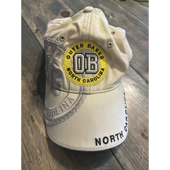 Outer Banks NC Beige Yellow 100% Cotton Embroidered Hat Cap Lockee Headwear - Picture 1 of 6